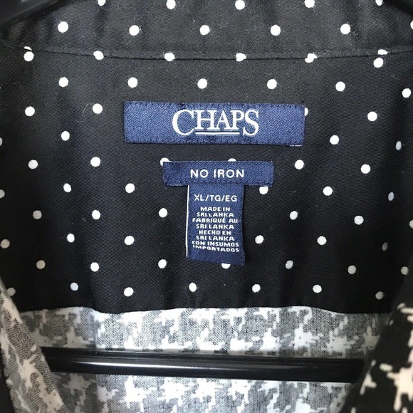 Chaps Blouse SzXL Lt Weight Black/White Houndstooth Collar Cuffs Pre-Owned - Picture 3 of 8